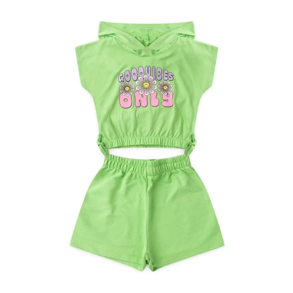 Conjunto Infantil Verde Margaridas -Tamanho 01