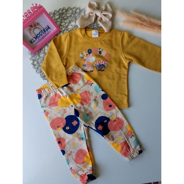 Conjunto Moletom Elian na cor mostarda tamanho 02