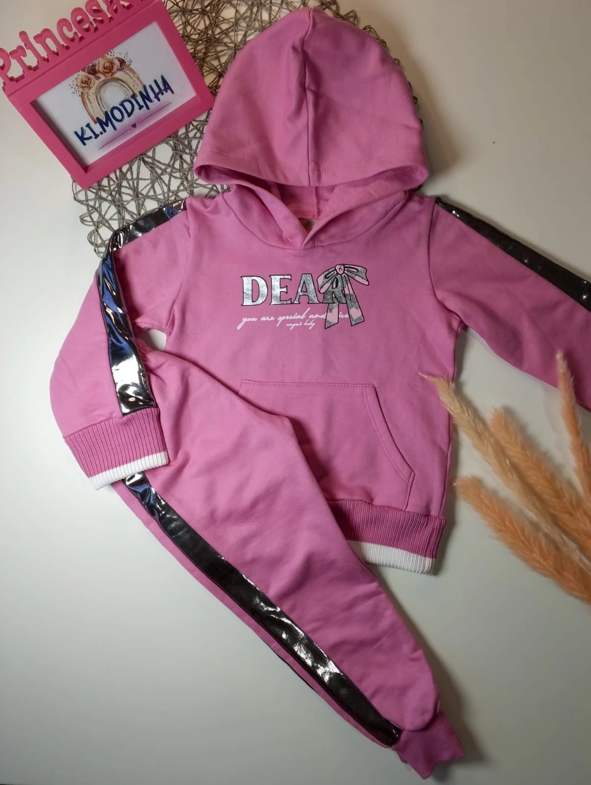 Conjunto Moletom Rosa Com capuz tamanho 02